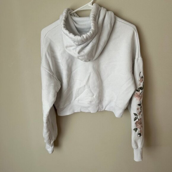 Hollister White Cropped Long Sleeve Floral Pink Pullover Hoodie Size Small - Picture 6 of 7